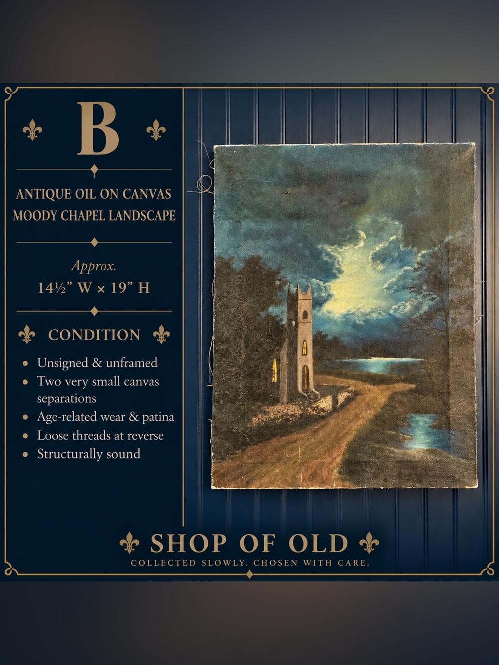 Antique Oil on Canvas — Moody Chapel Landscape